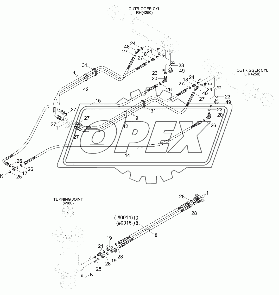 LOWER HYD PIPING 1(4 OUTRIGGER, #0015-)