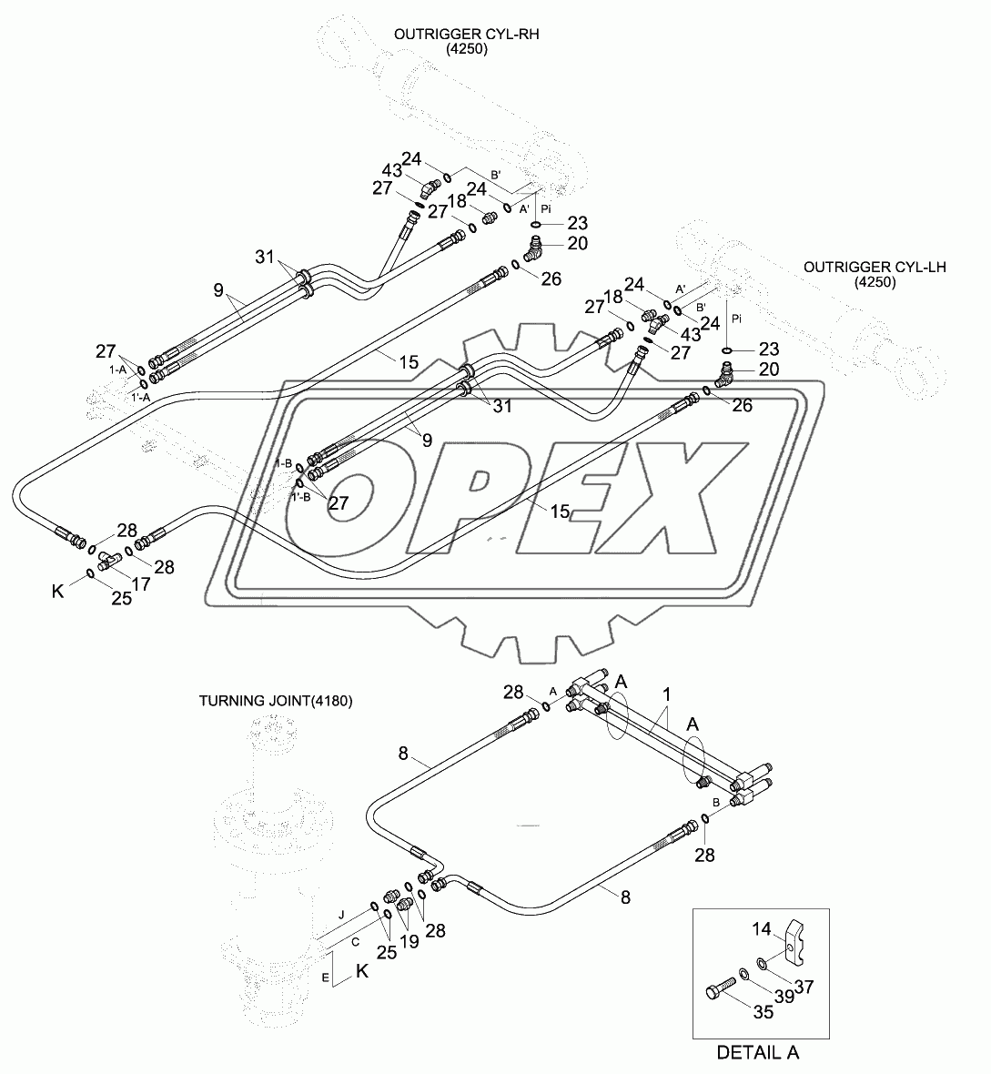 LOWER HYD PIPING 1(4 OUTRIGGER, -#0014)