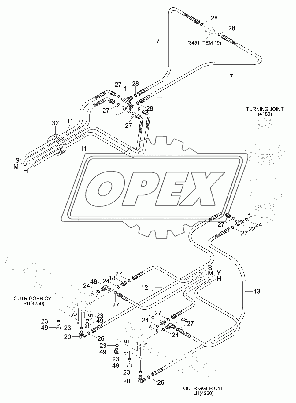 LOWER HYD PIPING 2(4 OUTRIGGER, #0015-)