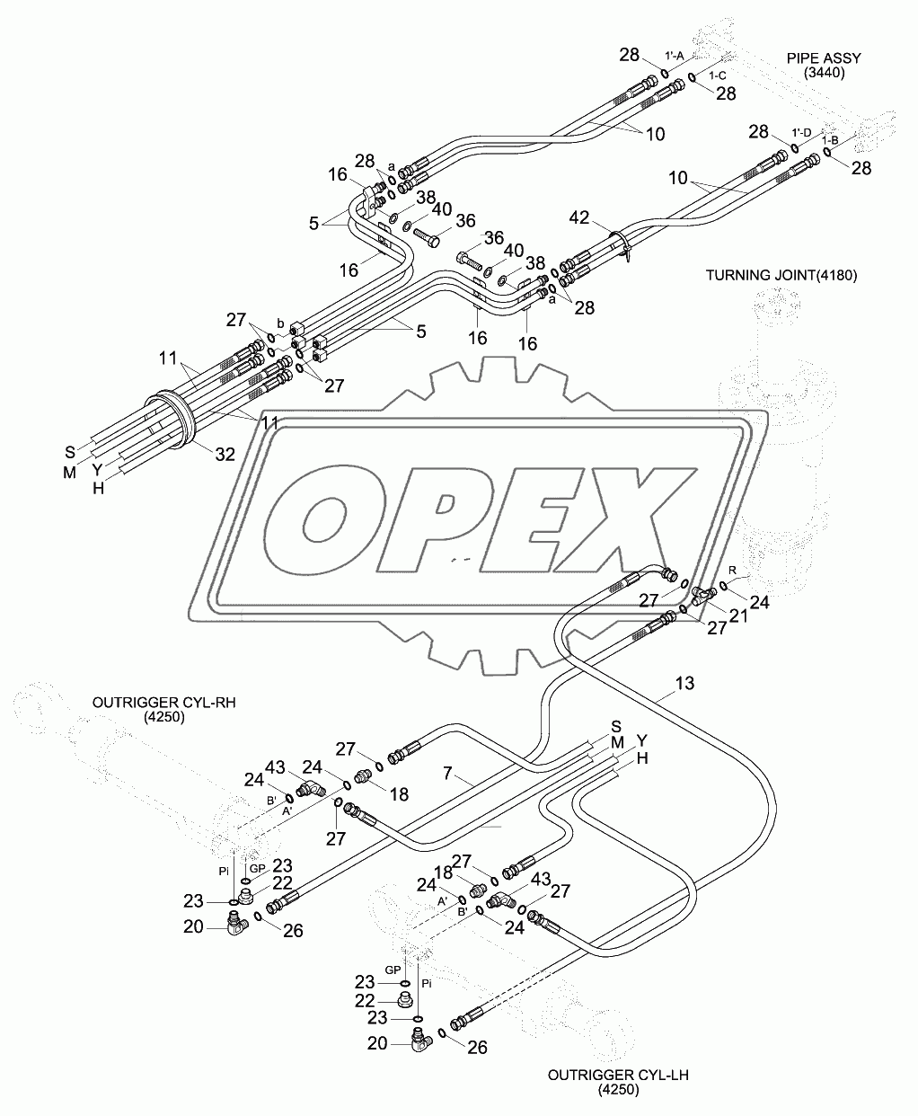 LOWER HYD PIPING 2(4 OUTRIGGER, -#0014)