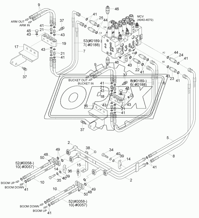 UPPER HYD PIPING 1 (ADJUST BOOM, #0022-)