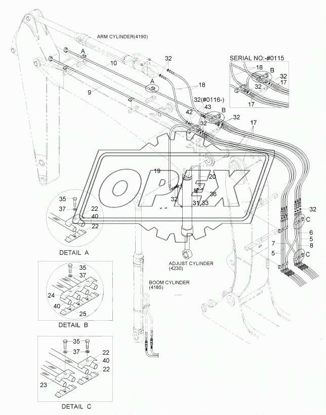 BOOM HYD PIPING (ADJUST BOOM, #0022-)