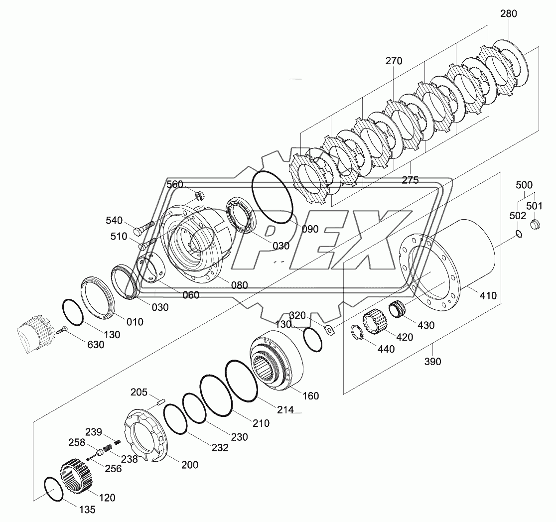 FRONT AXLE OUTPUT GROUP (-#0192)