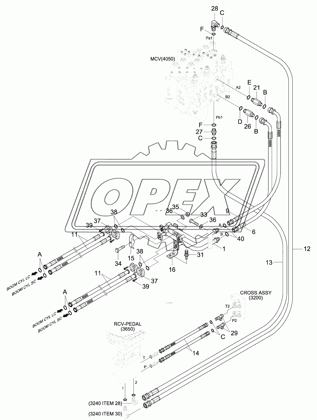 UPPER HYD PIPING 1 (ADJUST BOOM, #0005-)