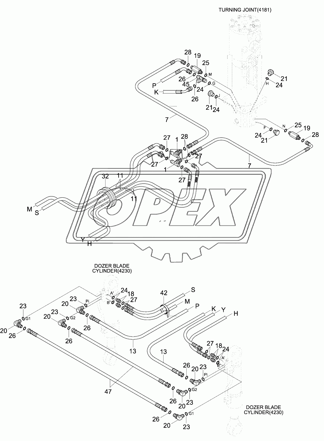 LOWER HYD PIPING (F/BLADE, #0090-)