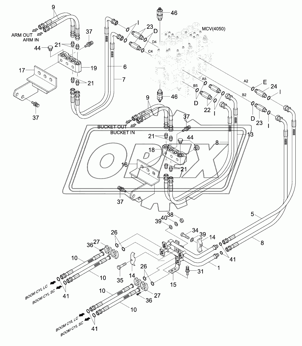 UPPER HYD PIPING 1 (ADJUST BOOM, #0031-)