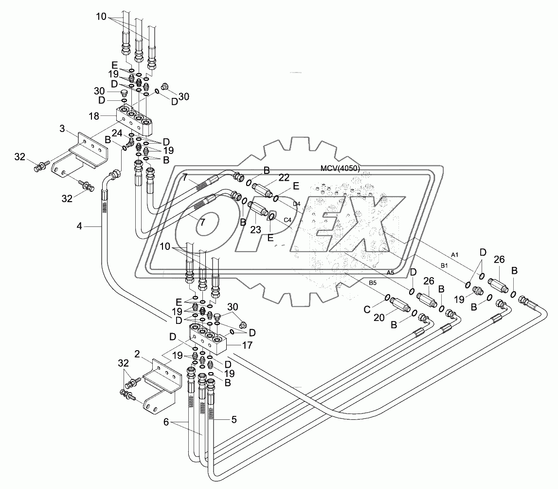 UPPER HYD PIPING 2 (ADJUST BOOM)