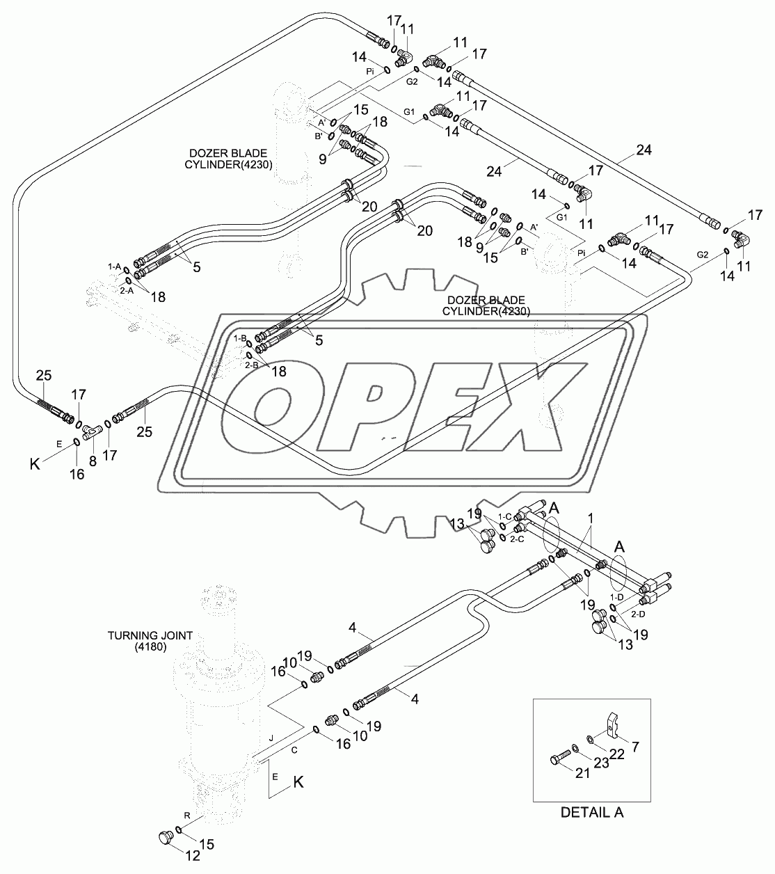 LOWER HYD PIPING (REAR BLADE, -#0066)