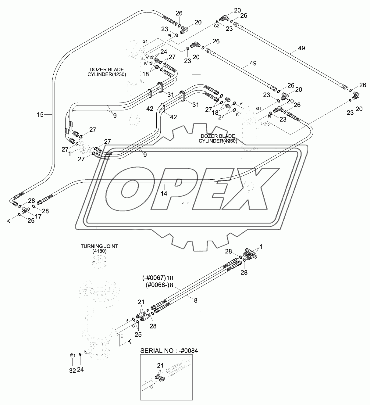 LOWER HYD PIPING (REAR BLADE, #0067-)