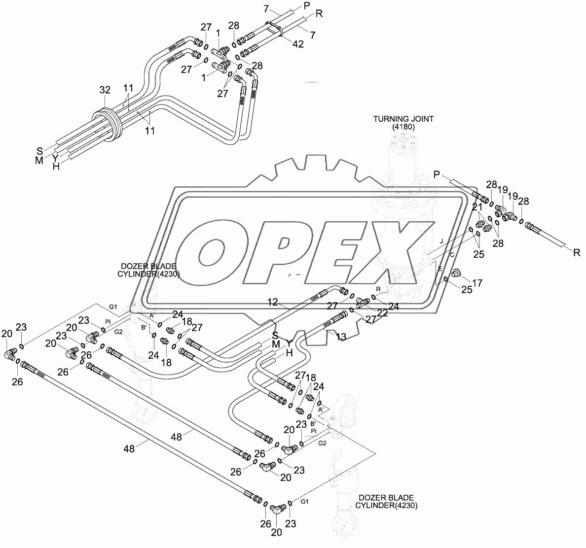 LOWER HYD PIPING (FRONT BLADE, #0067-)