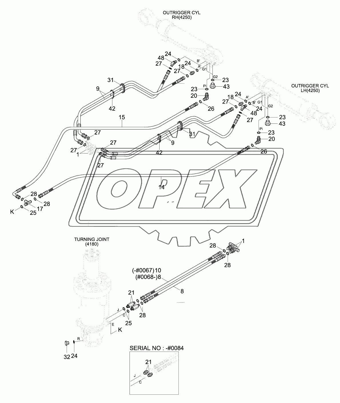 LOWER HYD PIPING (2-OUTRIGGER, #0067-)