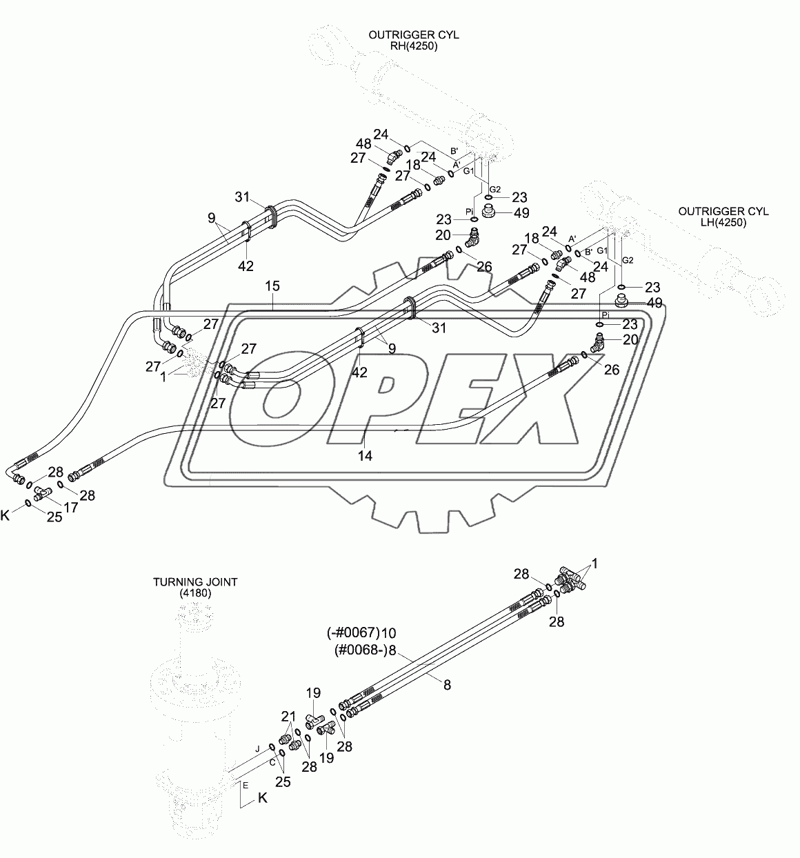 LOWER HYD PIPING 1 (4-OUTRIGGER, #0067-)