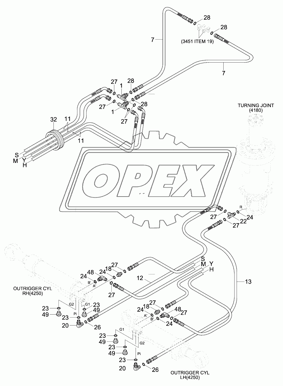 LOWER HYD PIPING 2 (4-OUTRIGGER, #0067-)
