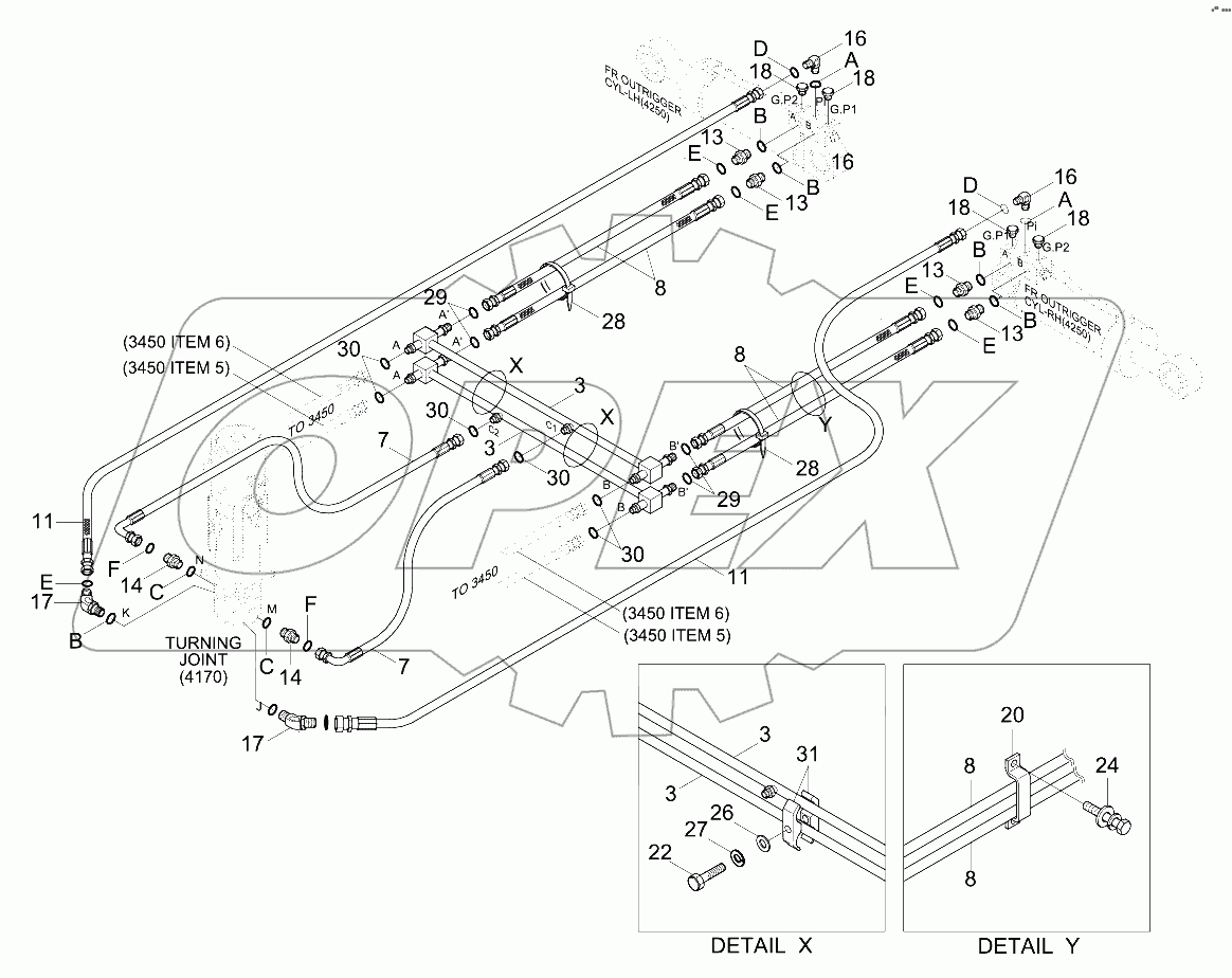 REAR OUTRIGGER HYD PIPING (-#0285)