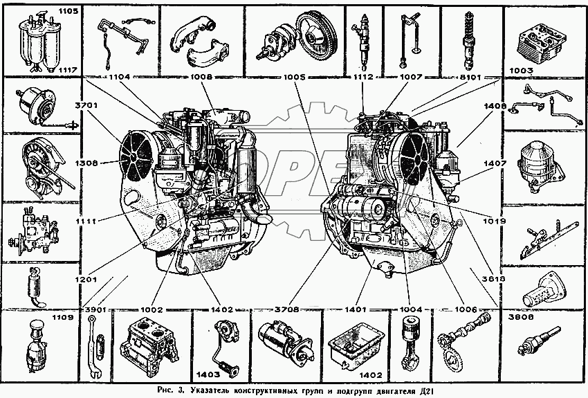 Указатель конструктивных групп и подгрупп двигателя Д21