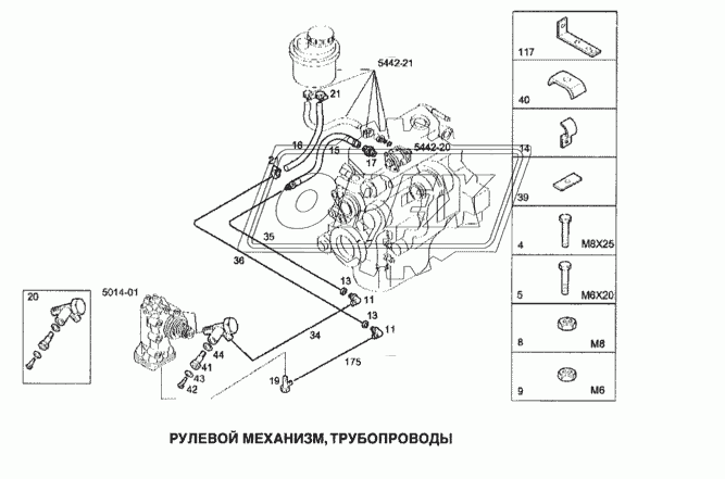 Рулевой механизм, трубопроводы