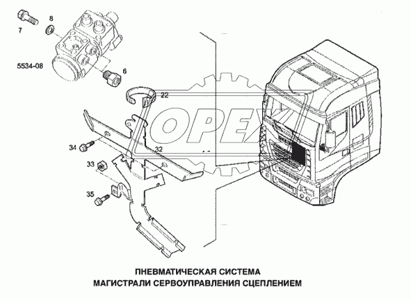 Пневматическая система, магистрали сервоуправления сцеплением