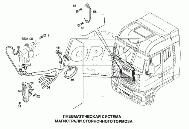 Пневматическая система, магистрали стояночного тормоза