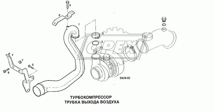 Турбокомпрессор, трубка выхода воздуха