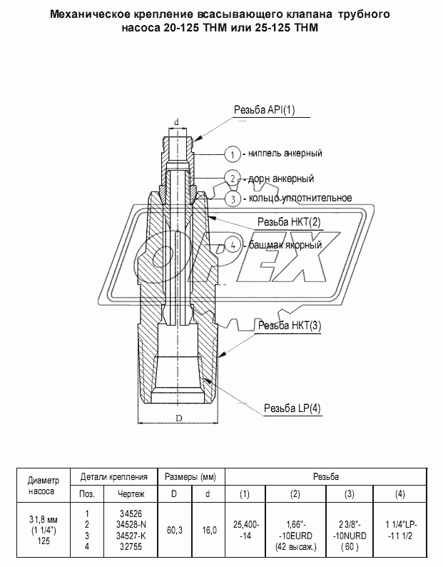 Механическое крепление всасывающего клапана  трубного насоса 20-125 ТНМ или 25-125 ТНМ