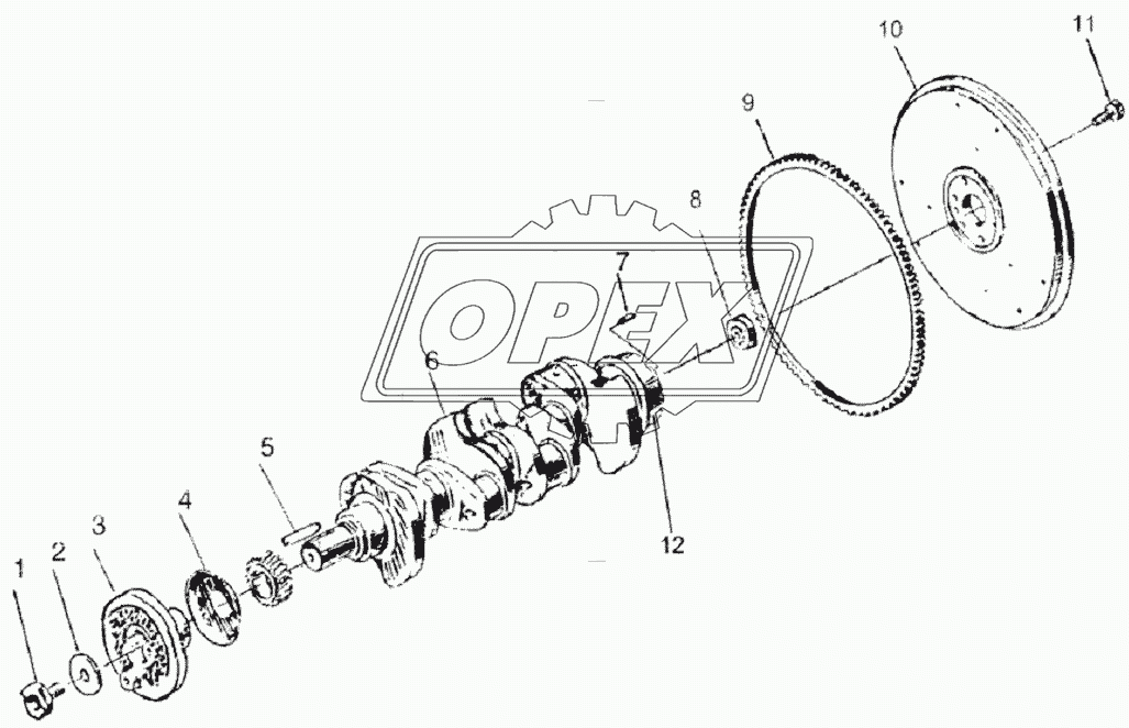 Crankshaft and flywheel