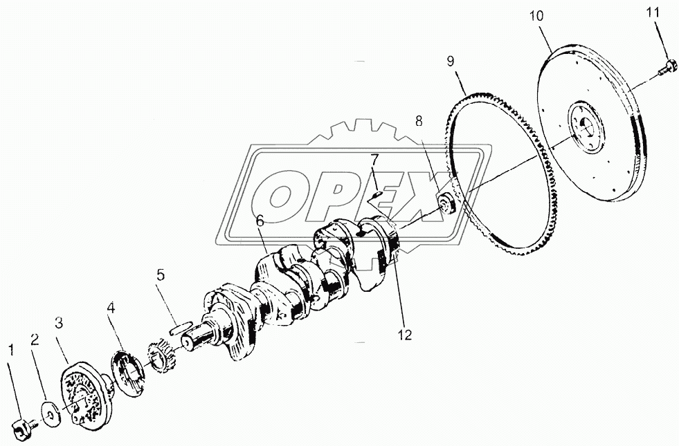 Crankshaft and flywheel