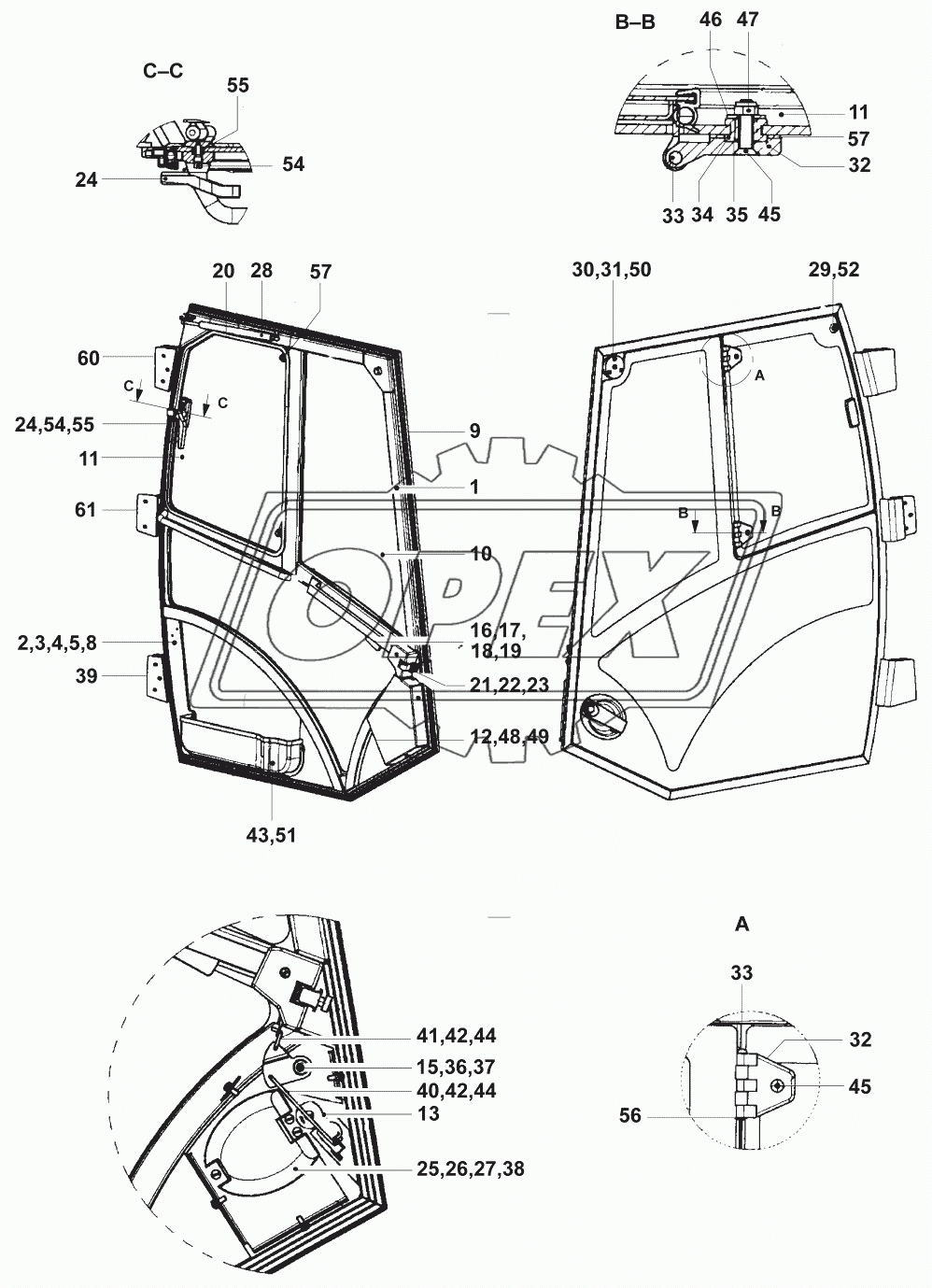 Дверь кабины/ROPS–Cab 1