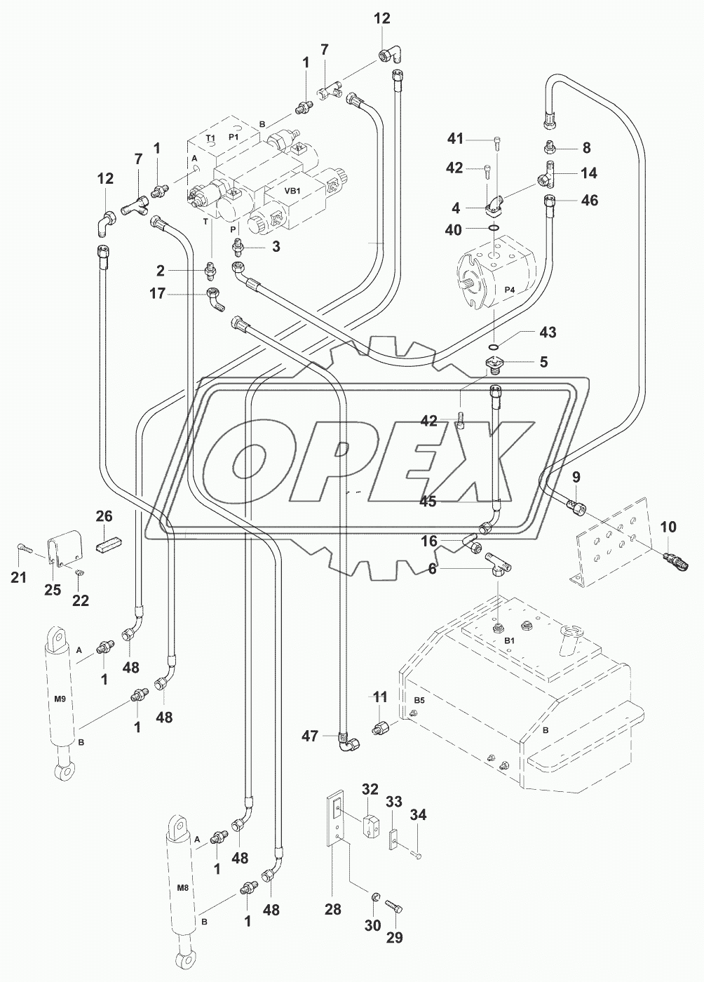 Гидросистема отвала/Hydraulic-Leveling blade