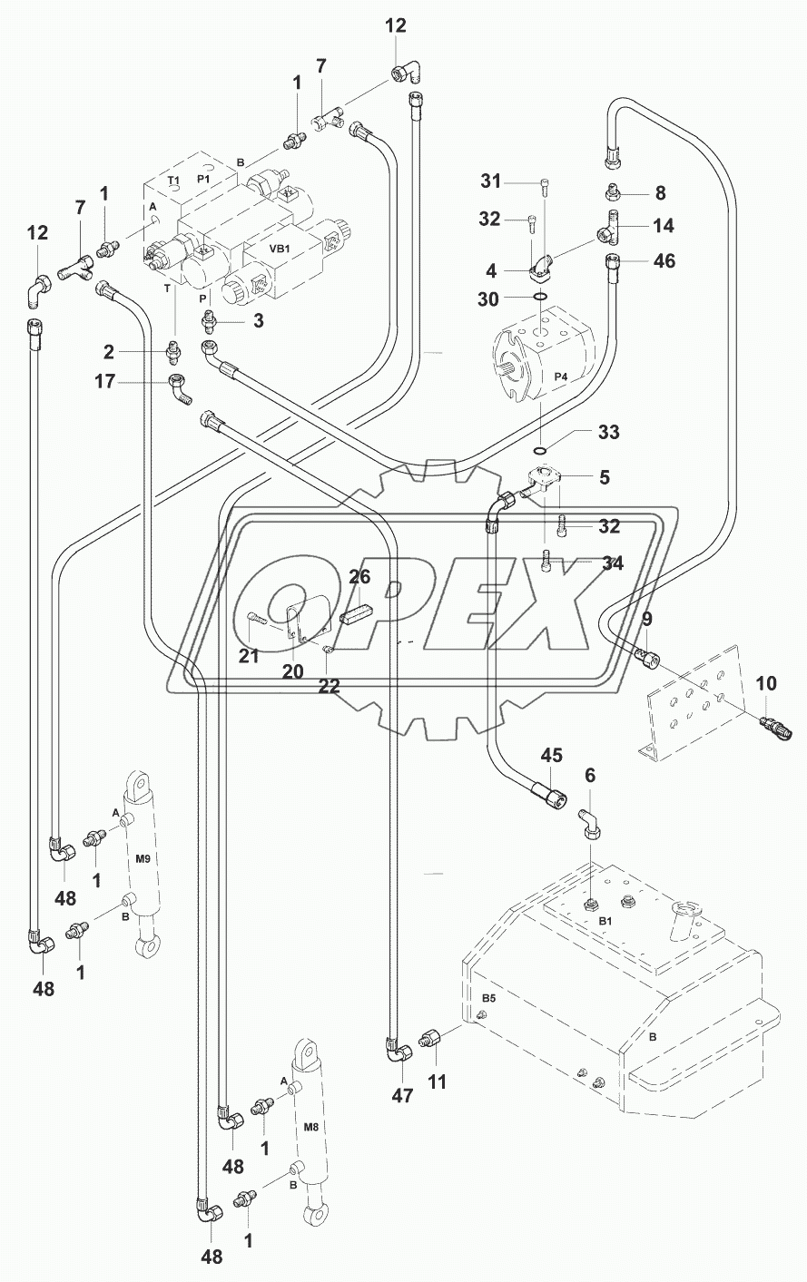 Гидросистема отвала/Hydraulic-Leveling blade