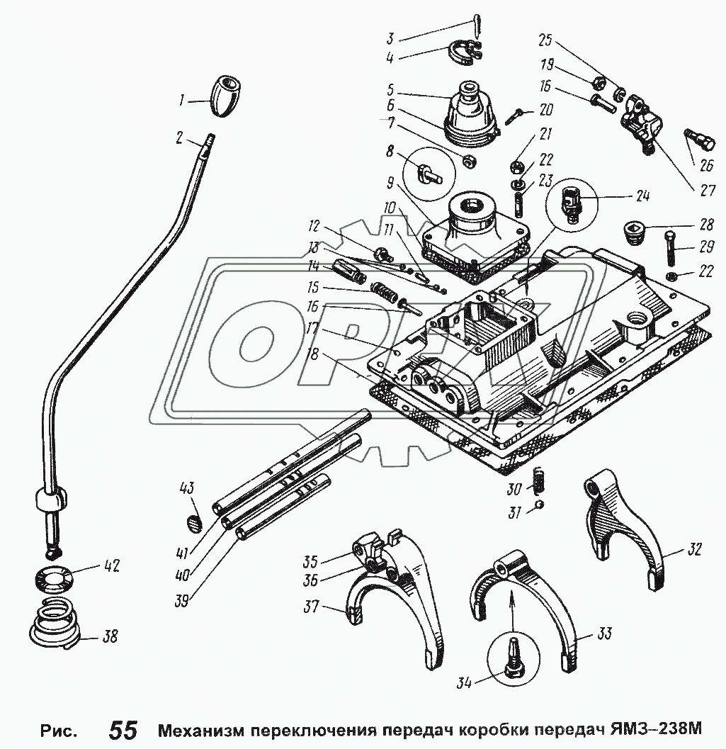 Механизм переключения передач коробки передач ЯМЗ-236Н