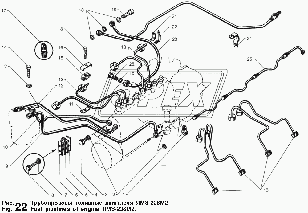 Трубопроводы топливные двигателя ЯМЗ-238М2
