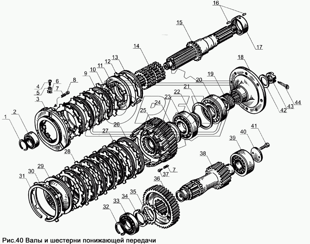 Валы и шестерни понижающей передачи