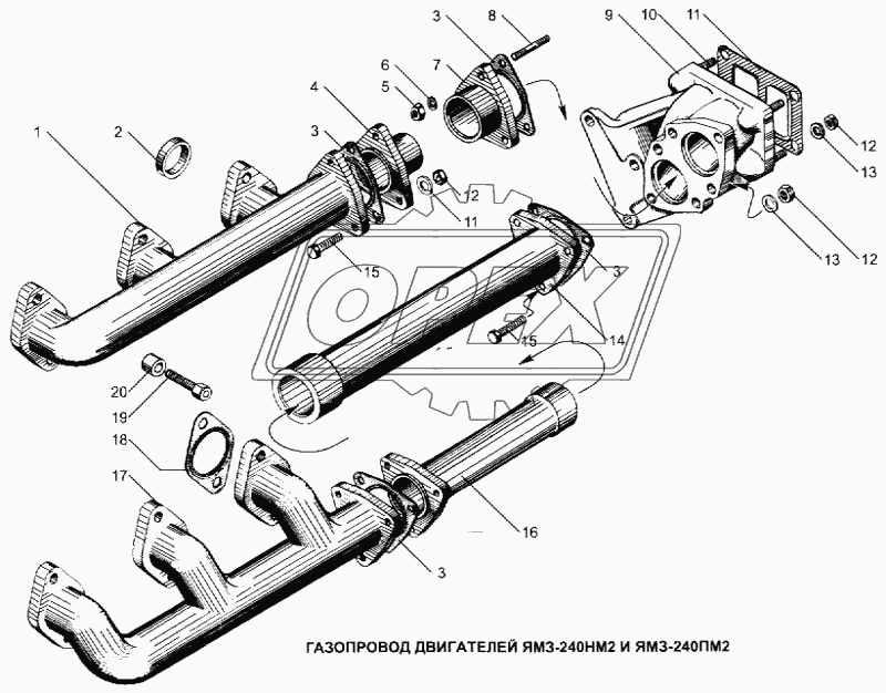 Газопровод двигателей ЯМЗ-240НМ2 и ЯМЗ-240ПМ2