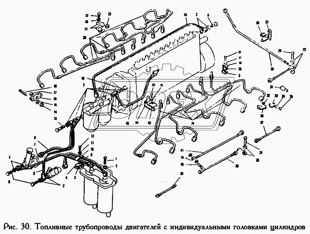 Топливные трубопроводы двигателей с индивидуальными головками цилиндров