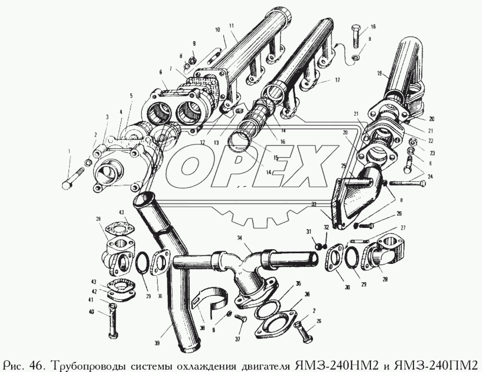 Трубопроводы системы охлаждения двигателя ЯМЗ-240НМ2 и ЯМЗ-240ПМ2