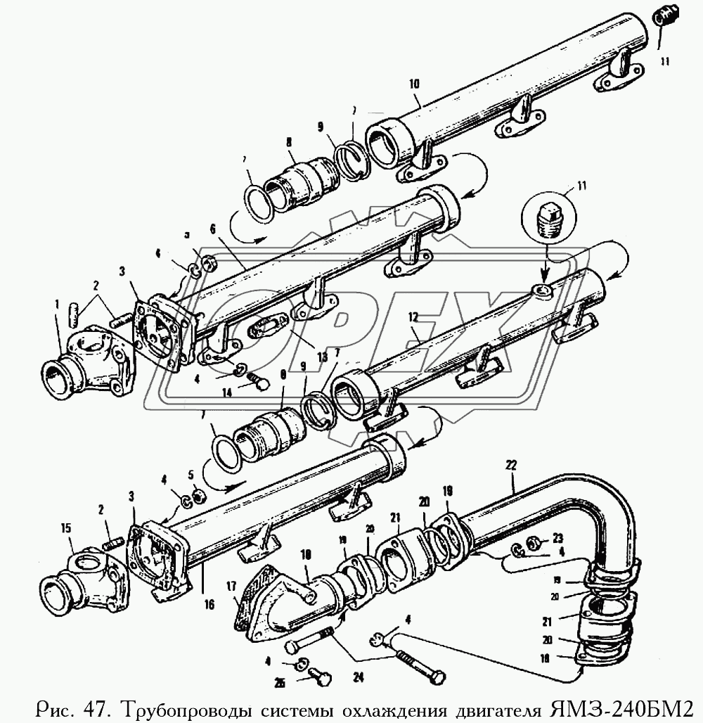 Трубопроводы системы охлаждения двигателя ЯМЗ-240БМ2