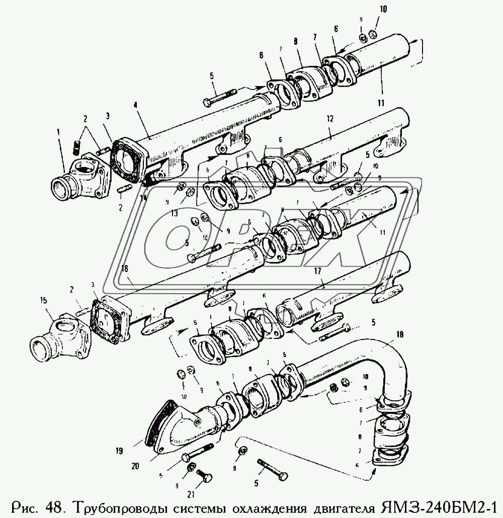 Трубопроводы системы охлаждения двигателя ЯМЗ-240БМ2-1