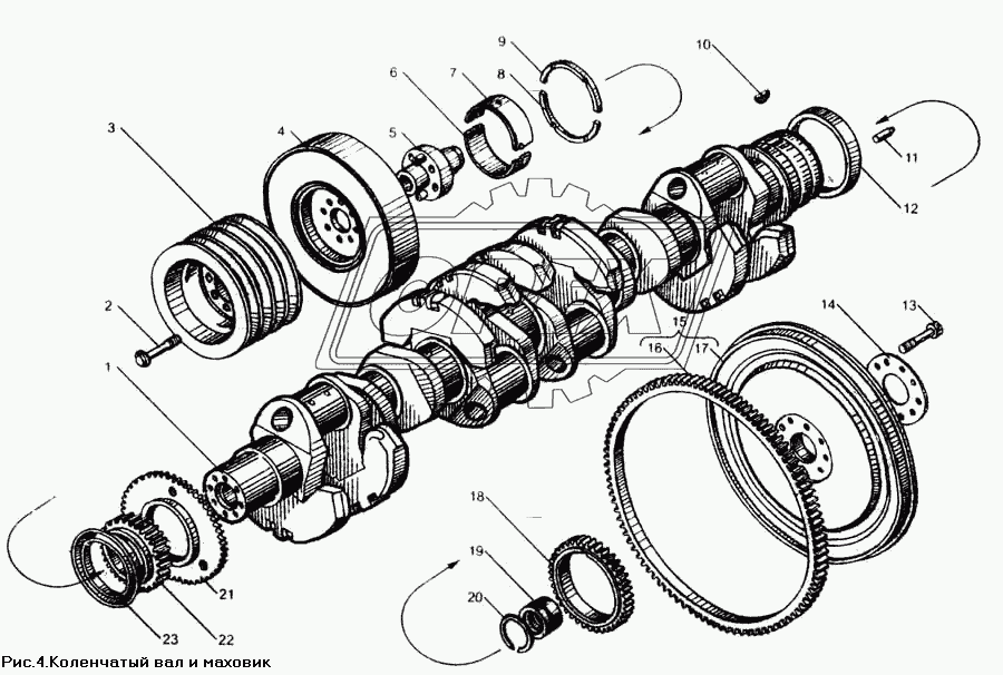 Вал коленчатый и маховик