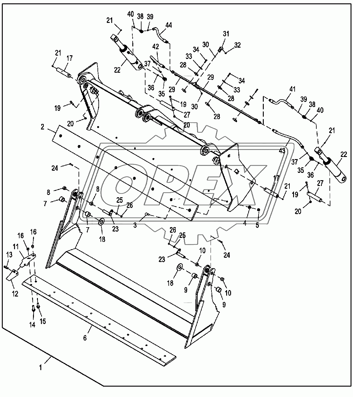 Комплект универсального ковша, подготовленного для использования перекидной вилки, с зубьями 0,96м3, 233,68 см