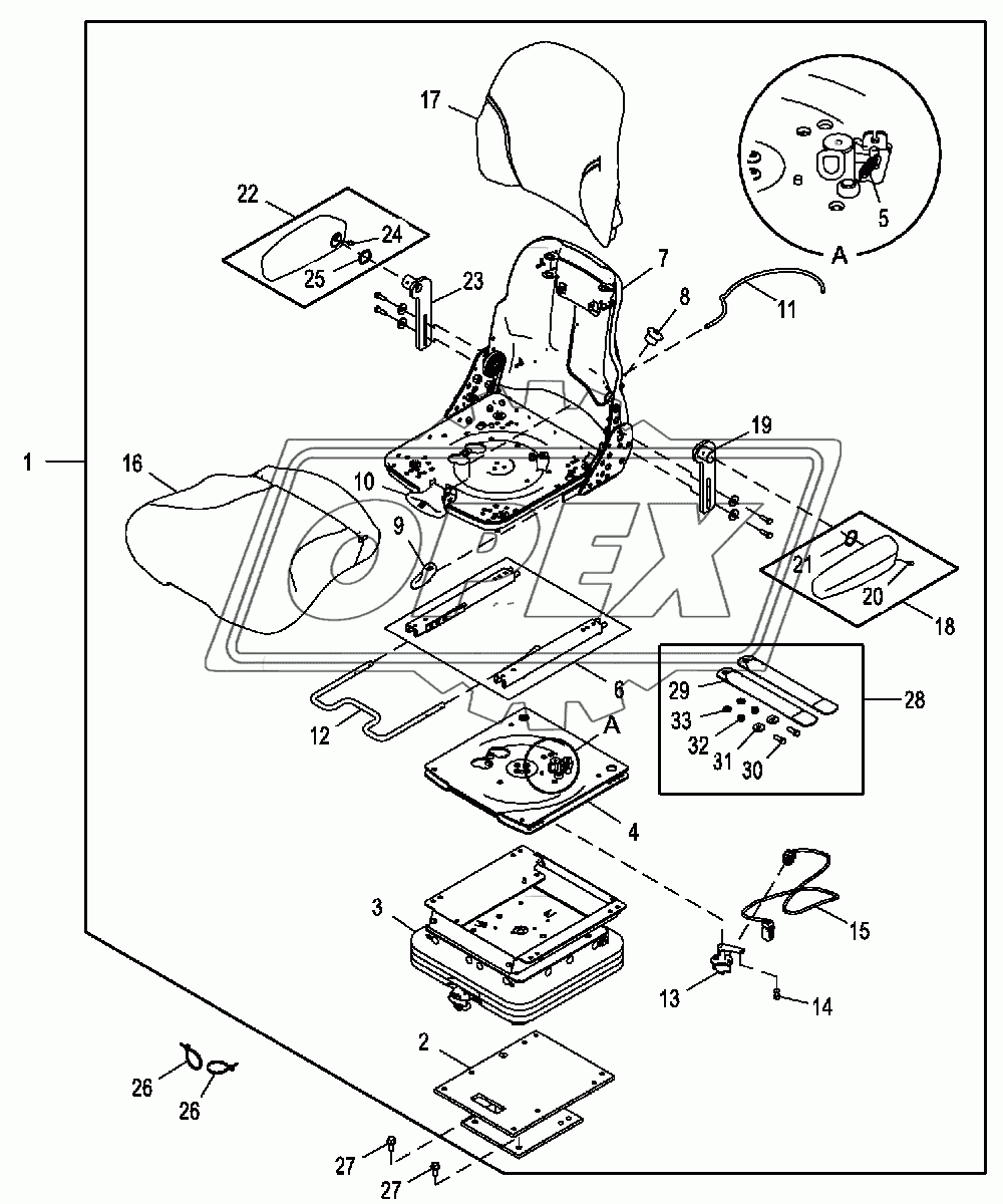 Сиденье с механической подвеской, тканевая обивка