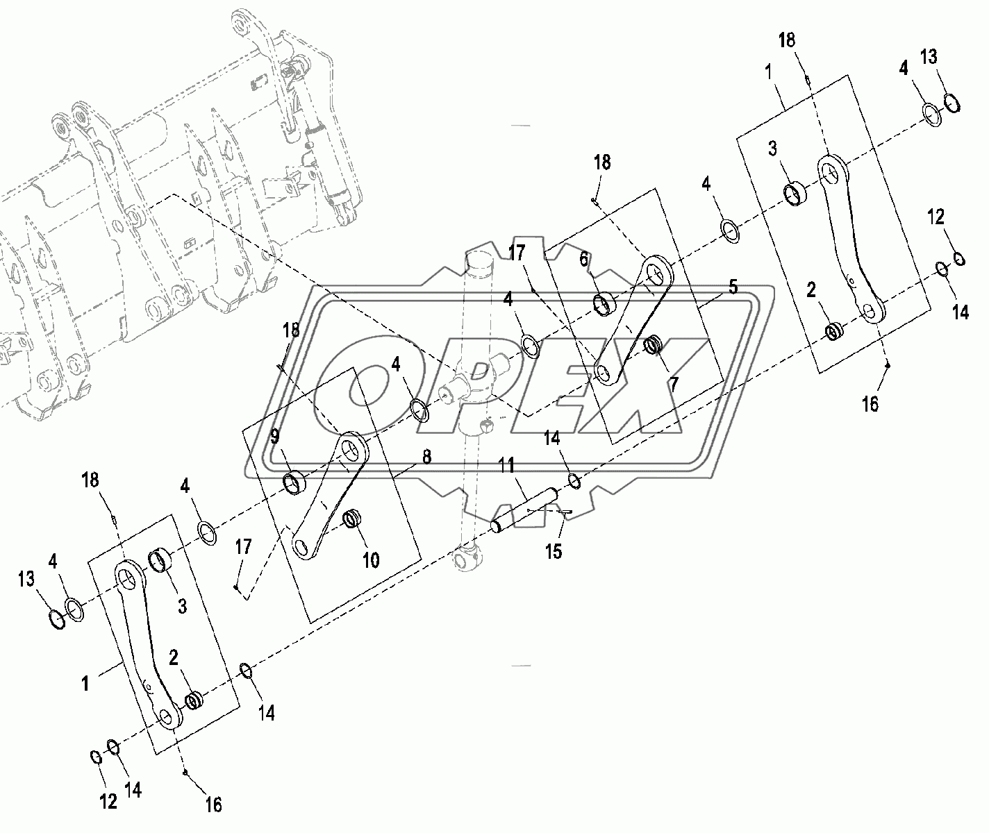 Рычажный механизм ковша погрузчика (держ. инстр.)