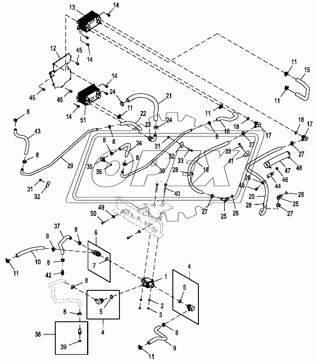 Маслоохладители и трубопровод (Engine 4045TT096-)