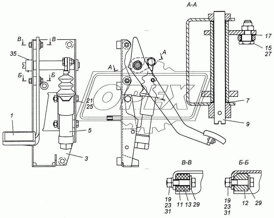 Педаль сцепления с кронштейном и главным цилиндром в сборе 4308-1602008