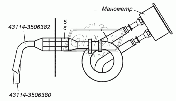 Установка трубопроводов к манометру 43114-3830001