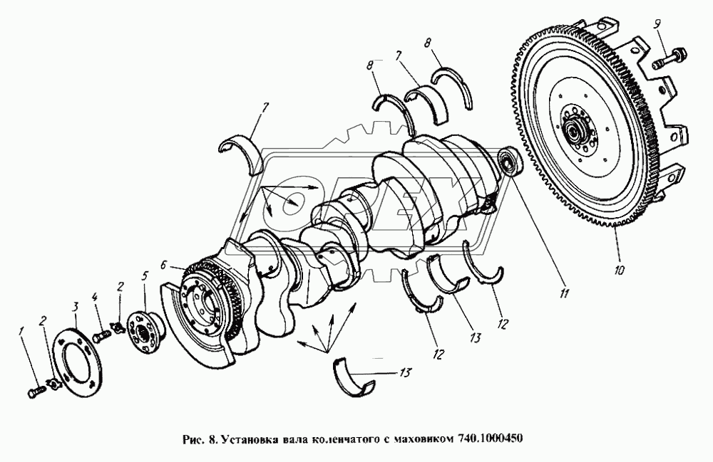 Установка вала коленчатого с маховиком