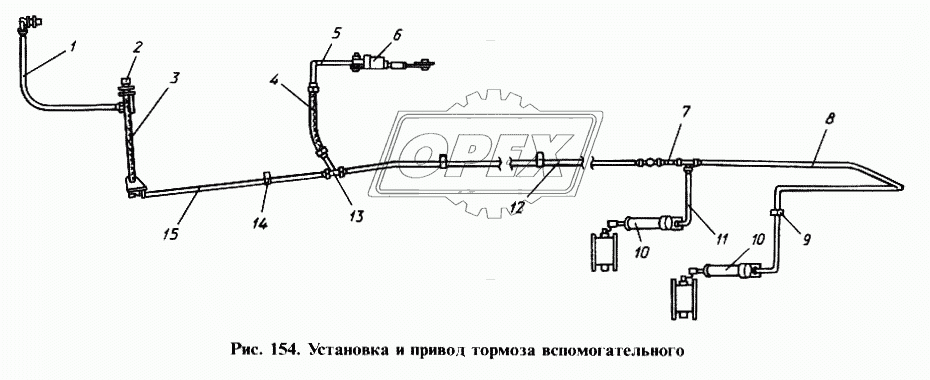 Установка и привод тормоза вспомогательного