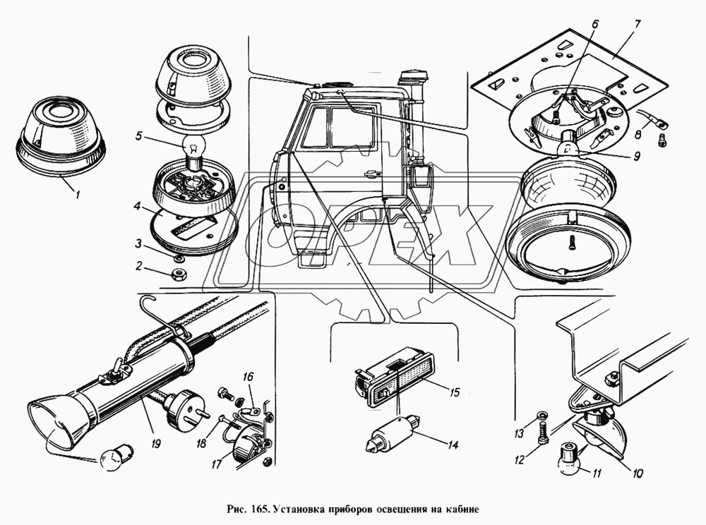 Установка приборов освещения на кабине