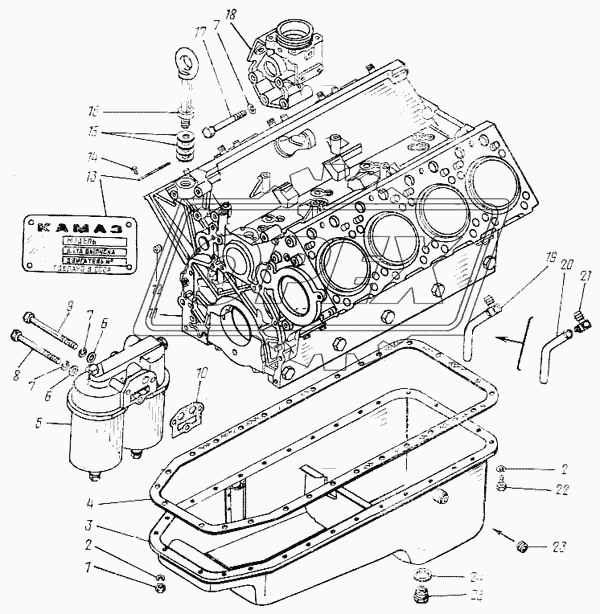 Блок цилиндров, картер масляный и фильтр очистки масла
