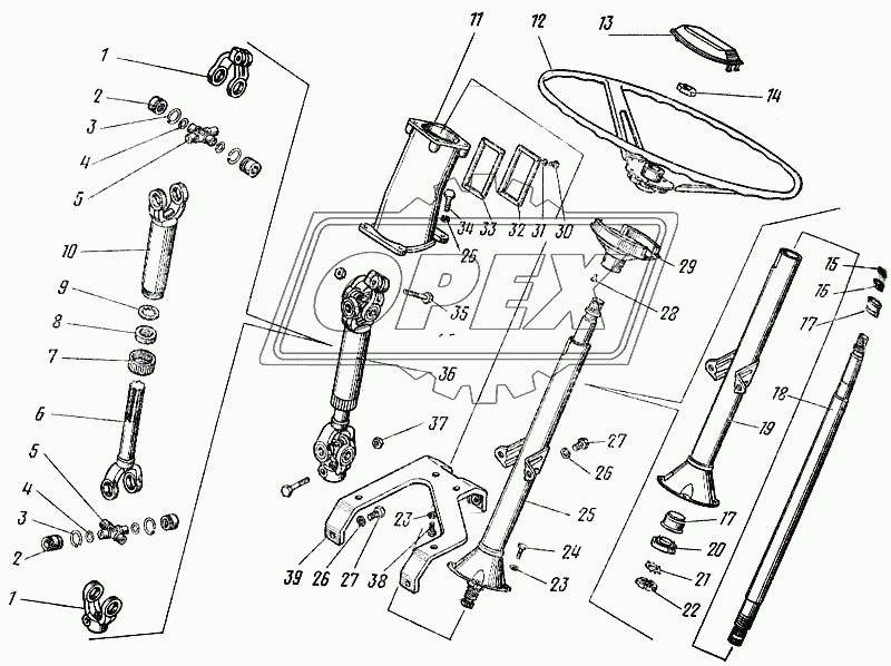 Колесо рулевое, вал карданный и колонка управления рулевого