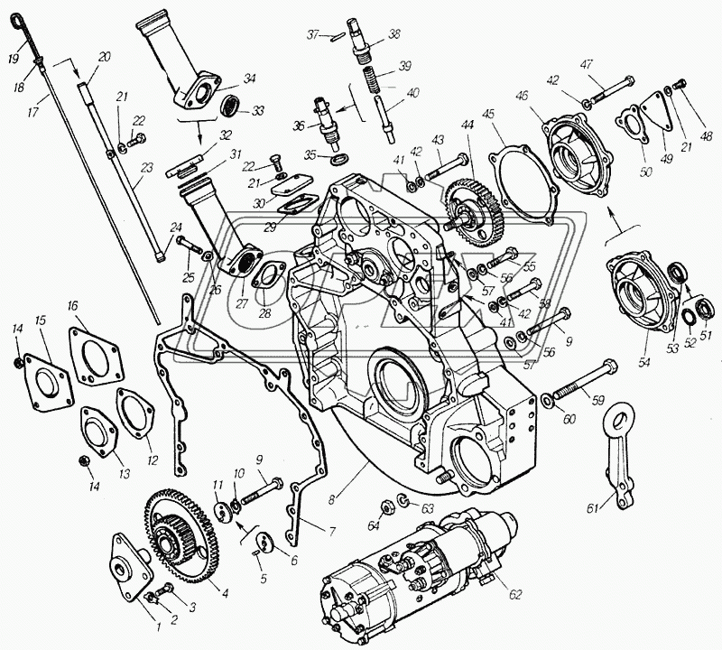 Установка картера маховика